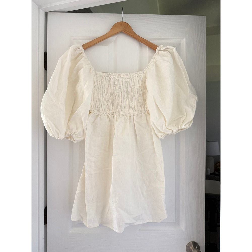 Tuckernuck Annie Smocked Mini Dress puff sleeves and a smocked bodice Linen